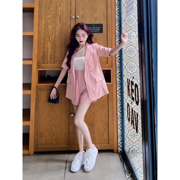 [ 𝐅𝐑𝐄𝐄 𝐒𝐇𝐈𝐏 ]  SÉT VEST HỒNG QUẦN SOOC 3 MÓN