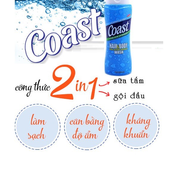 SỮA TẮM GỘI COAST 2 IN 1 DÀNH CHO NAM 946ML