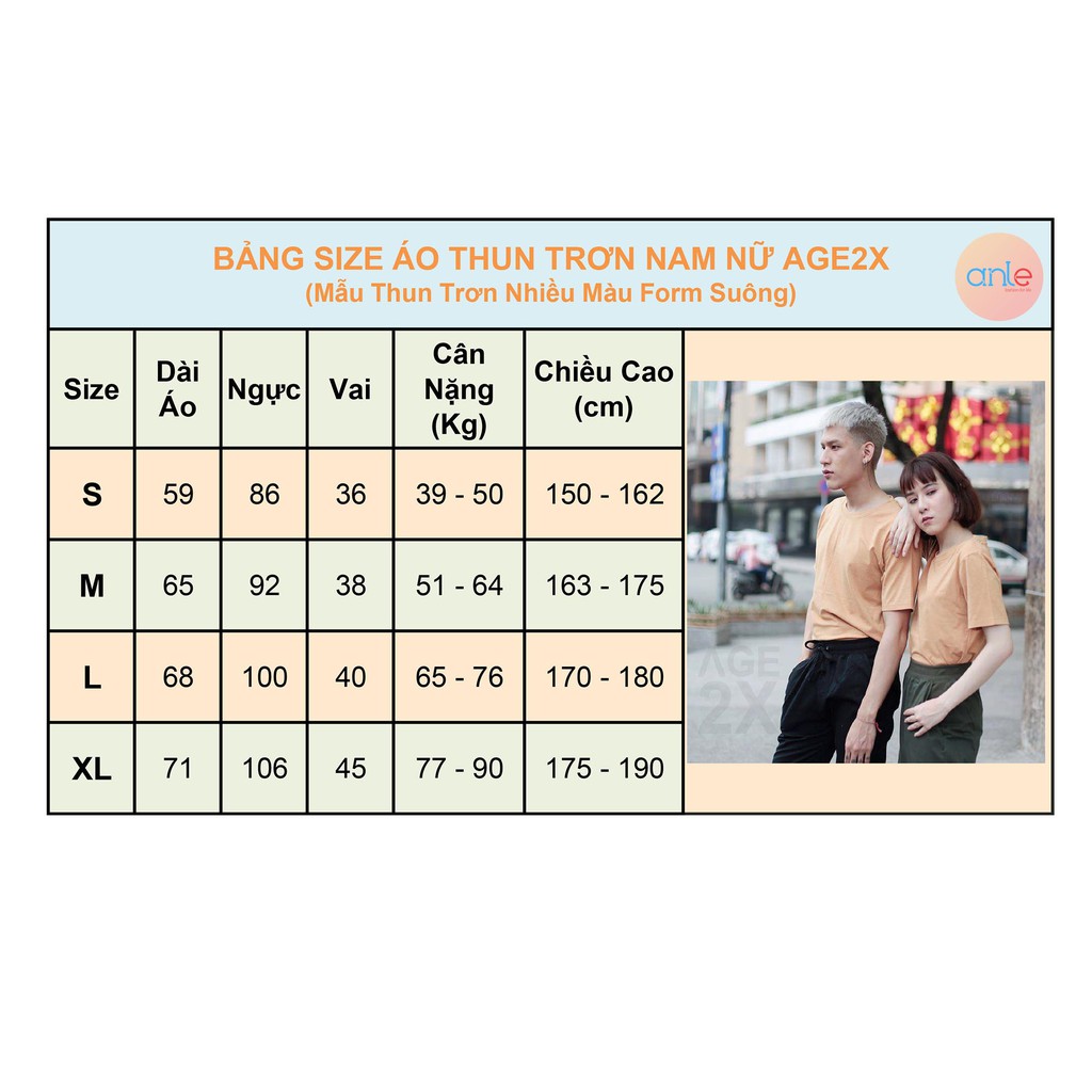 Áo Thun Nữ Form Rộng Unisex Cotton LOẠI 1 Hàng Chính Hãng AGE2X Xuất Khẩu Nhiều Màu - Anle Store