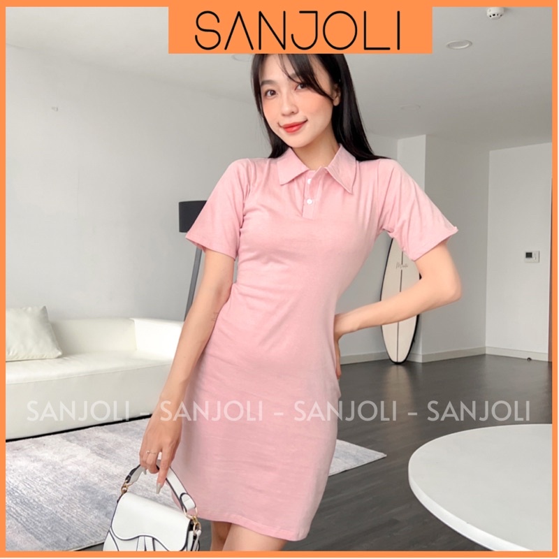 Đầm Body Nữ SANJOL Váy Polo Vải Cotton Sang Chảnh Hàn Quốc, Đi Chơi Biển Thiết Kế 3 Màu Xám Đen Hồng VD005