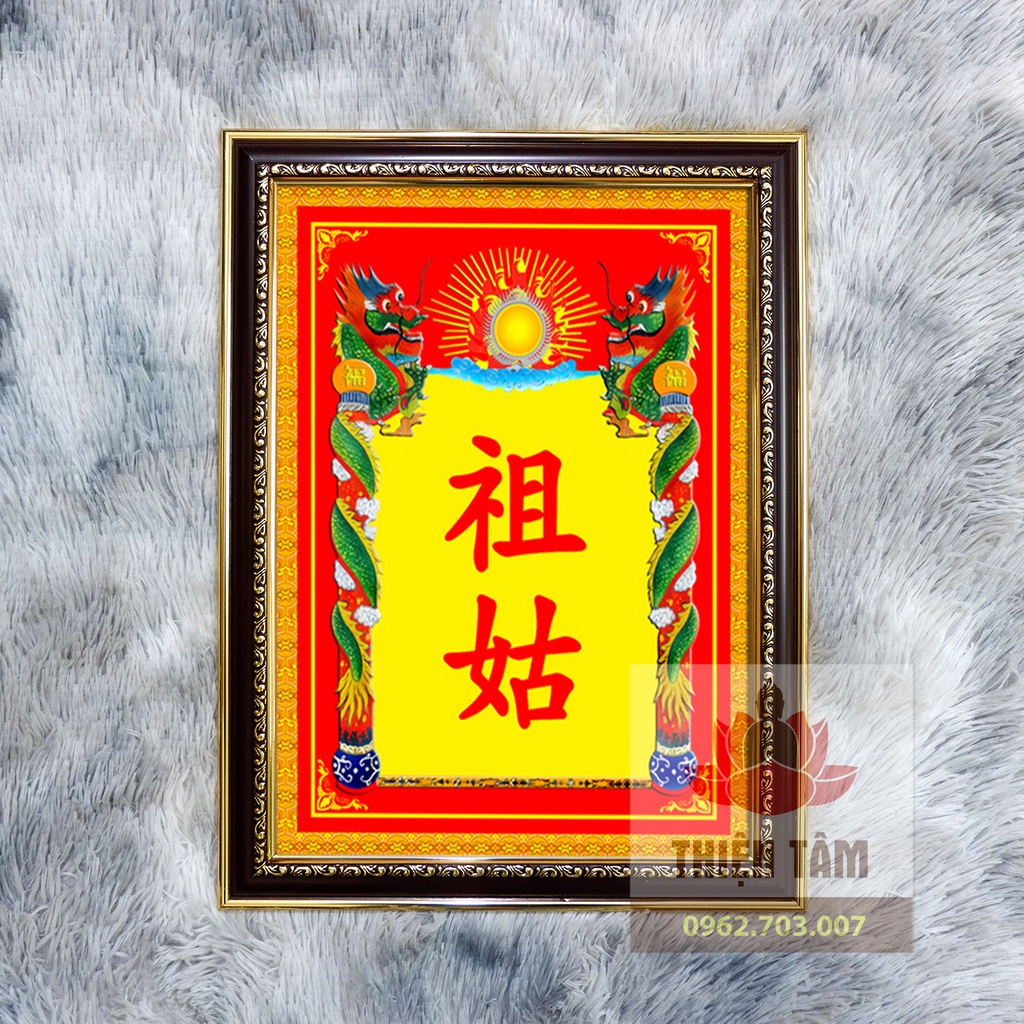 Tranh Bà Cô Tổ  36x48cm bằng vải phủ bóng khung composite xịn xò
