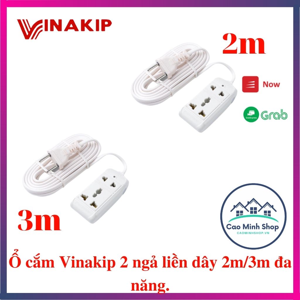 Ổ cắm điện Vinakip, LIOA cao cấp, liền dây, có công tắc và đèn báo, chịu tải cao, chống vỡ, chống cháy - Cao Minh Shop