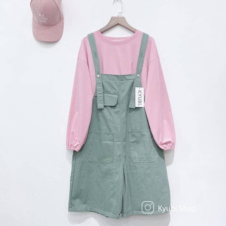 Quần yếm short ngố Ulzzang Kyubi JENI2 cài nút kèm túi trước (Nhiều màu) - Yếm Quần Kyubi YN22