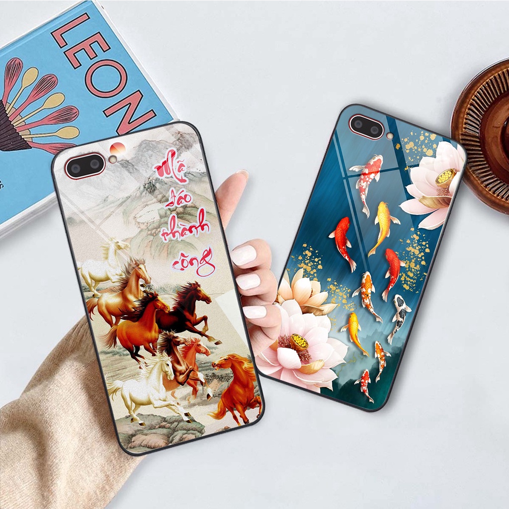 Ốp lưng KÍNH Oppo A3S / A1K / A5 2018 in hình 3D TÀI LỘC-TÂM AN -MÃ ĐÁO