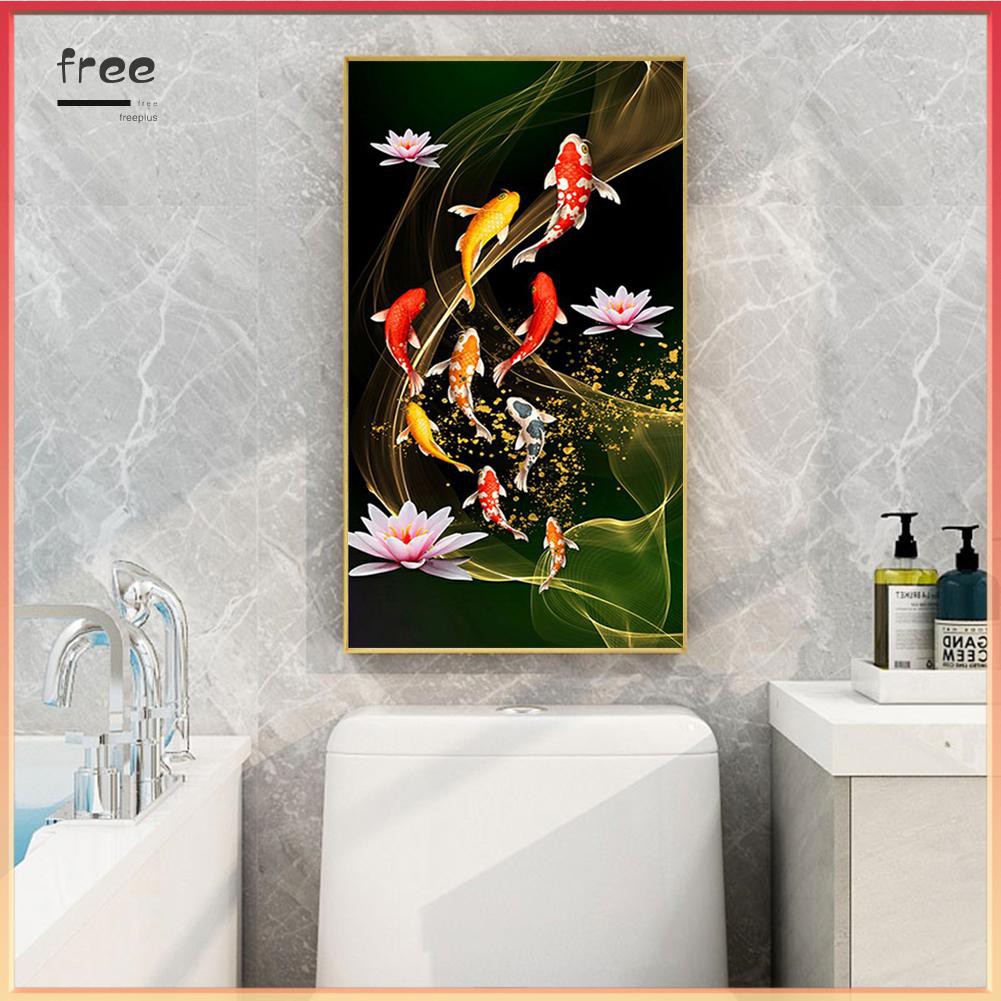 Bộ tranh đính đá hình cá koi và hoa sen DIY kích thước 45x85cm