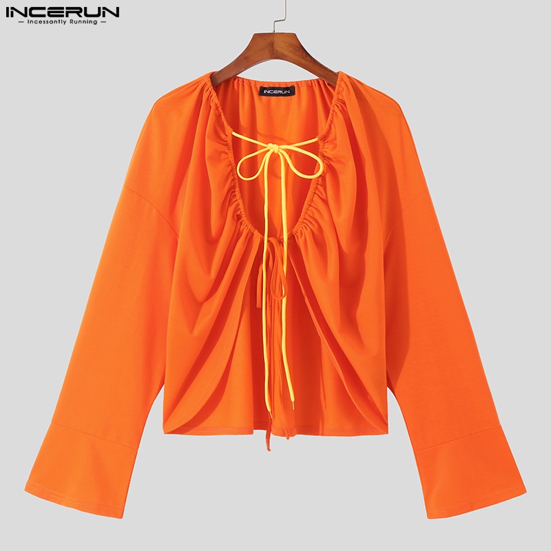 Áo thun INCERUN tay dài kiểu dây rút thời trang cá tính dành cho nam