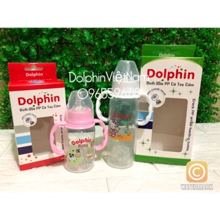 (Tặng thêm 1 núm)Bình sữa cổ hẹp Dolphin có tay cầm 120ml/240ml
