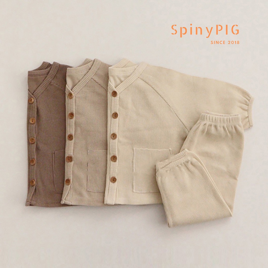 Bộ quần áo cho bé 0-3 tuổi style Hàn Quốc cotton dệt kim sắc trơn cực tây