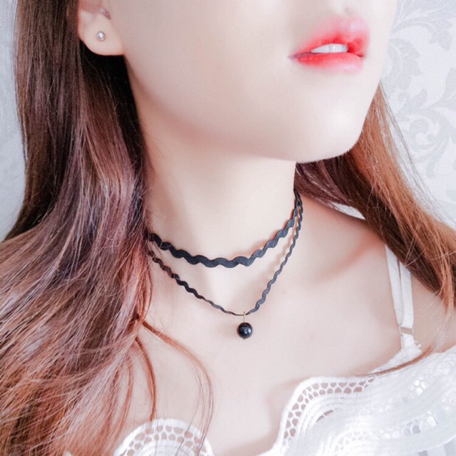 Vòng cổ chocker 2 dây lượn sóng