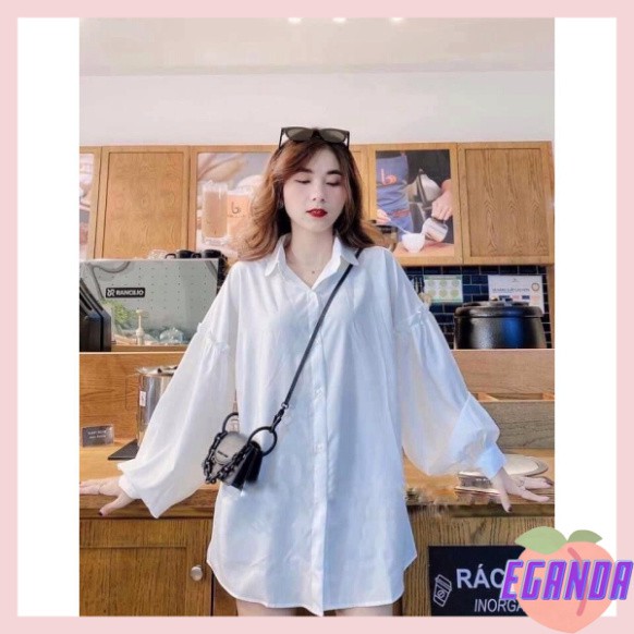 Áo sơ mi nữ trắng dài tay bo chun, Áo sơ mi trắng dài tay nữ tay bèo bo chun chất thô lụa mềm dáng rộng siêu xinh-EGD