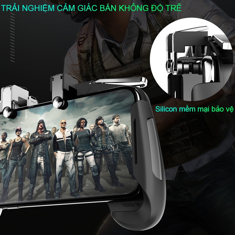 Tay cầm chơi game điện thoại MEMO AK16 chơi pubg freefire cs go ghìm tâm thao tác 4 ngón công thái học