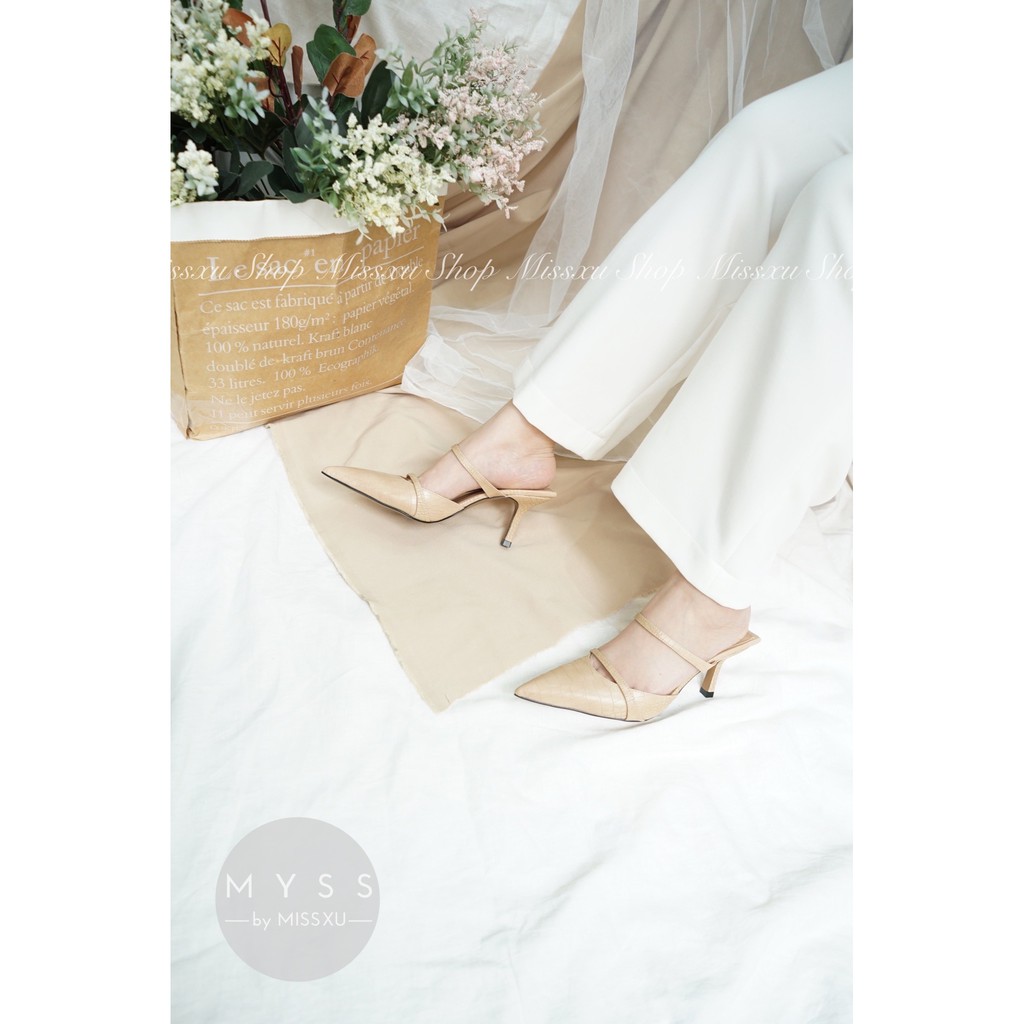 Giày guốc nữ mũi nhọn 6cm da vân caro thời trang MYSS - SU81