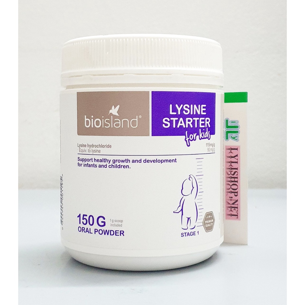 Tăng Chiều Cao Cho Bé Lysine For Kids hãng Bio Island Úc hộp bột 150 gram (0-5 tuổi) và chai 60 viên (trên 6 tuổi)