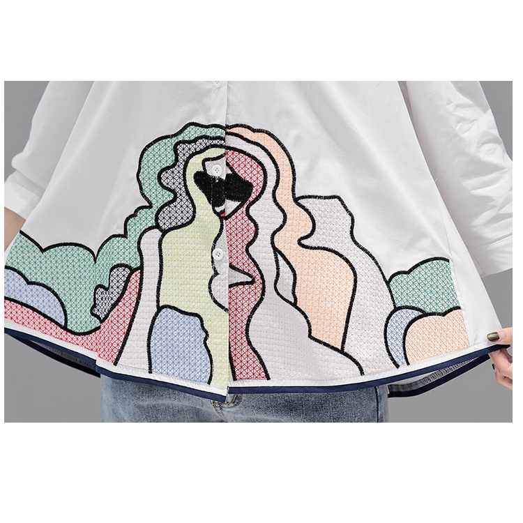 Áo nữ tay dài họa tiết thêu thời trang phong cách Hàn Quốc