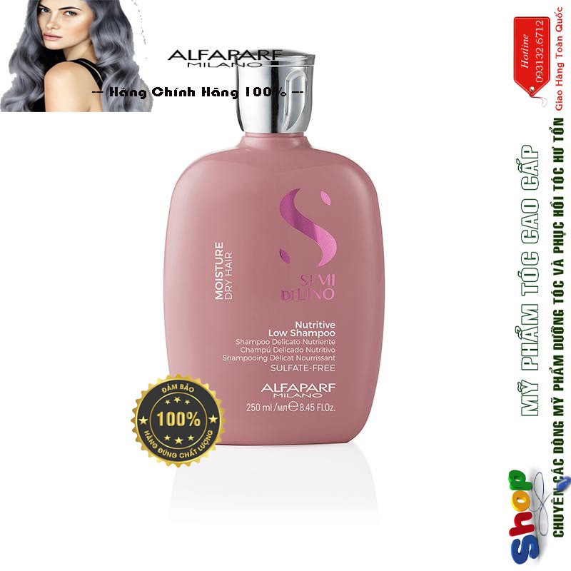 Dầu gội Moisture phục hồi tóc khô xơ, hư tổn Semi Dilino Nutritive Low Shampoo Alfaparf 250ml HÀNG CHÍNH HÃNG