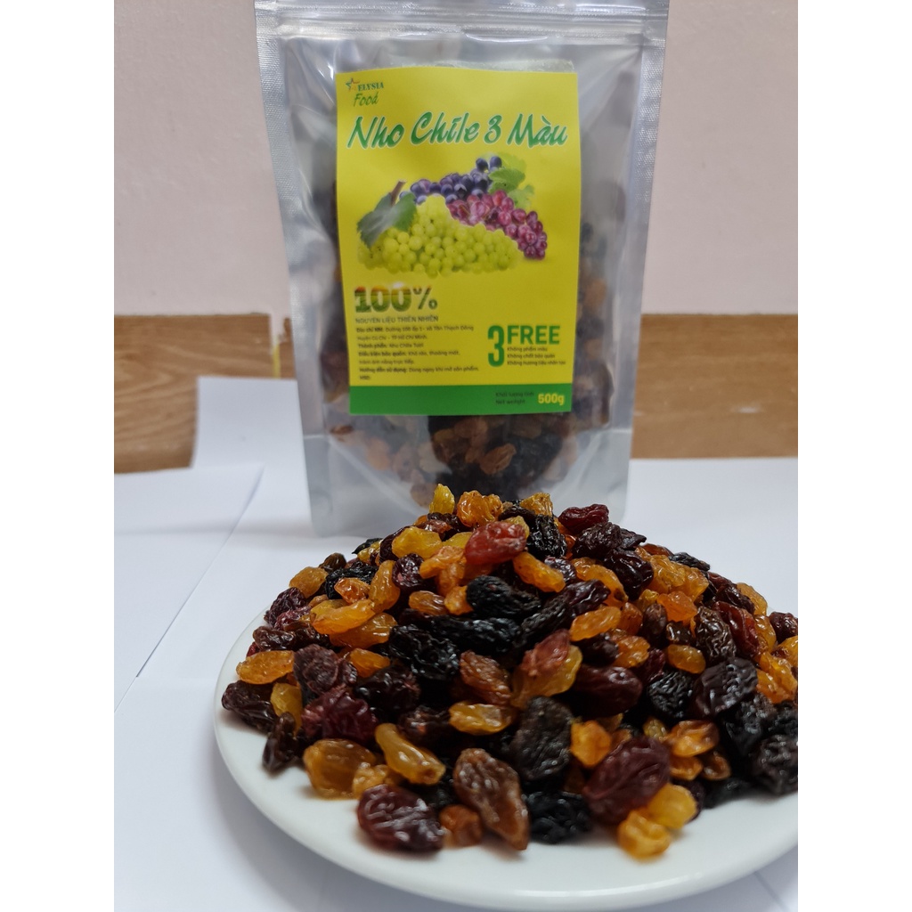 Nho khô [Chile Mix 3 Màu - Hàng Loại 1] đảm bảo hàng chất lượng 100g,200g,500g