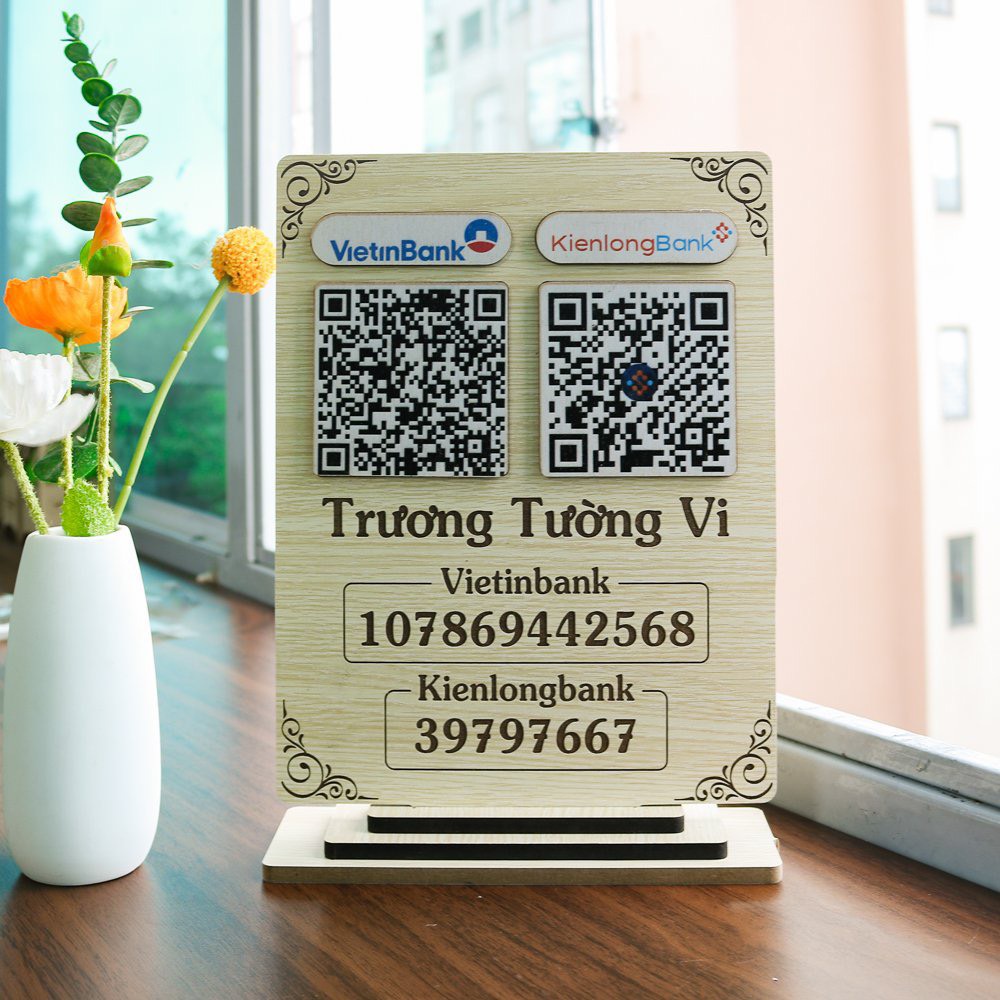 Bảng số tài khoản ngân hàng để bàn - Bảng mã QR thông tin Shop theo yêu cầu (CHÁT TRAO ĐỔI)