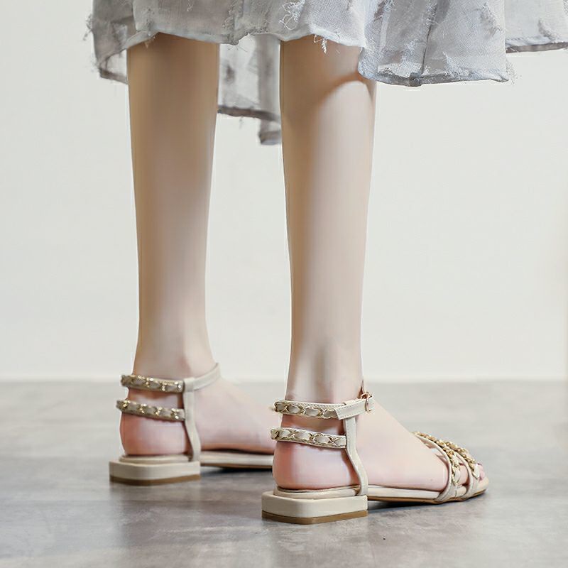 Xinng-ttan Giiony &gt; Giày Sandal Đế Bằng Phong Cách La Mã Thời Trang Mùa Hè Dễ Phối Đồ Cho Nữ Sinh