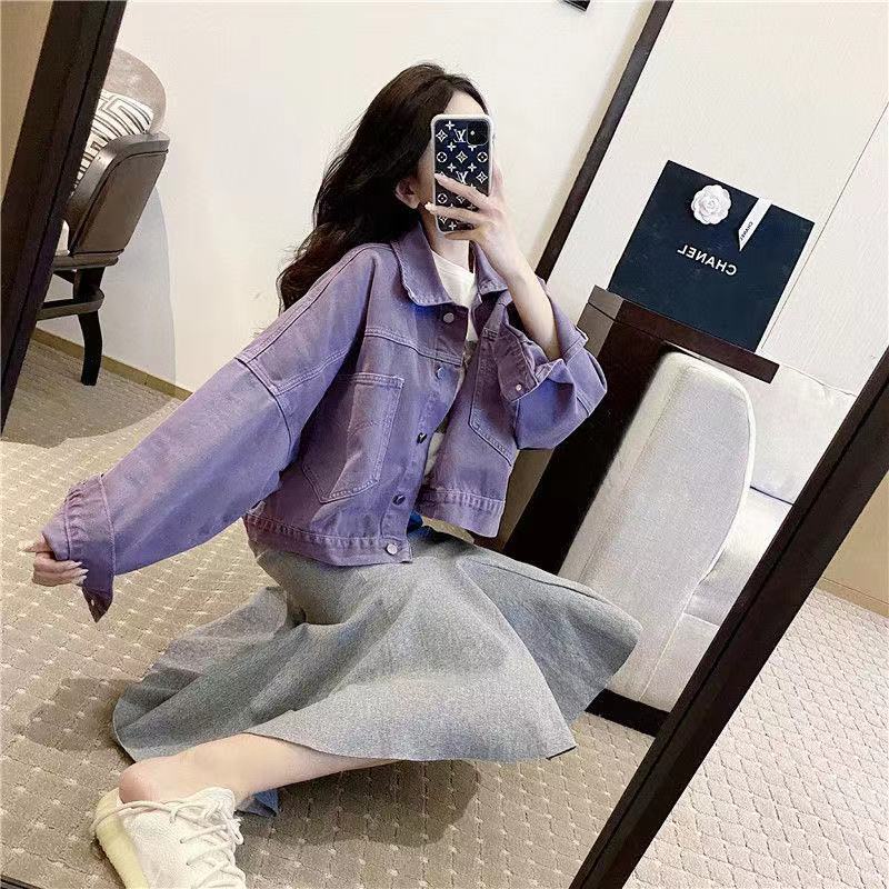 Áo Khoác Denim Tay Dài Dáng Rộng Phong Cách Hàn Quốc