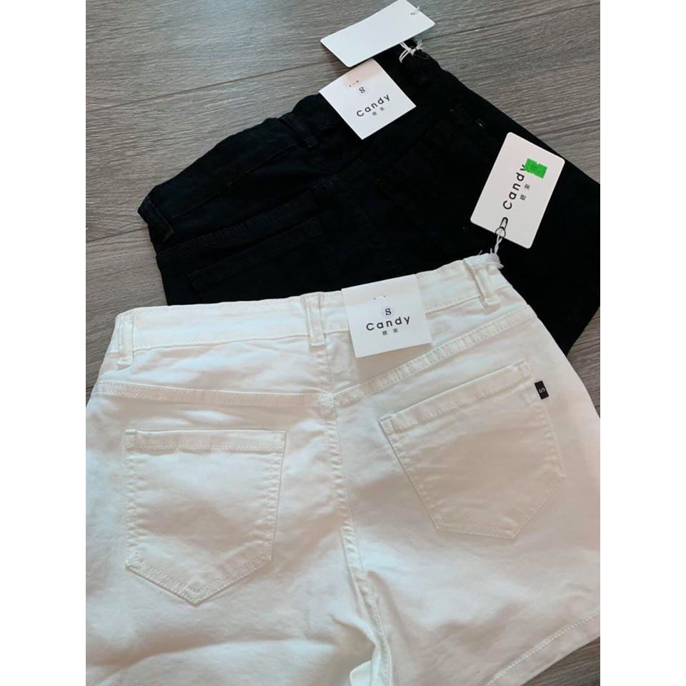 Quần short jean nữ đẹp cạp cao vải bò co giãn đen trắng cao cấp Hàn Quốc Q044
