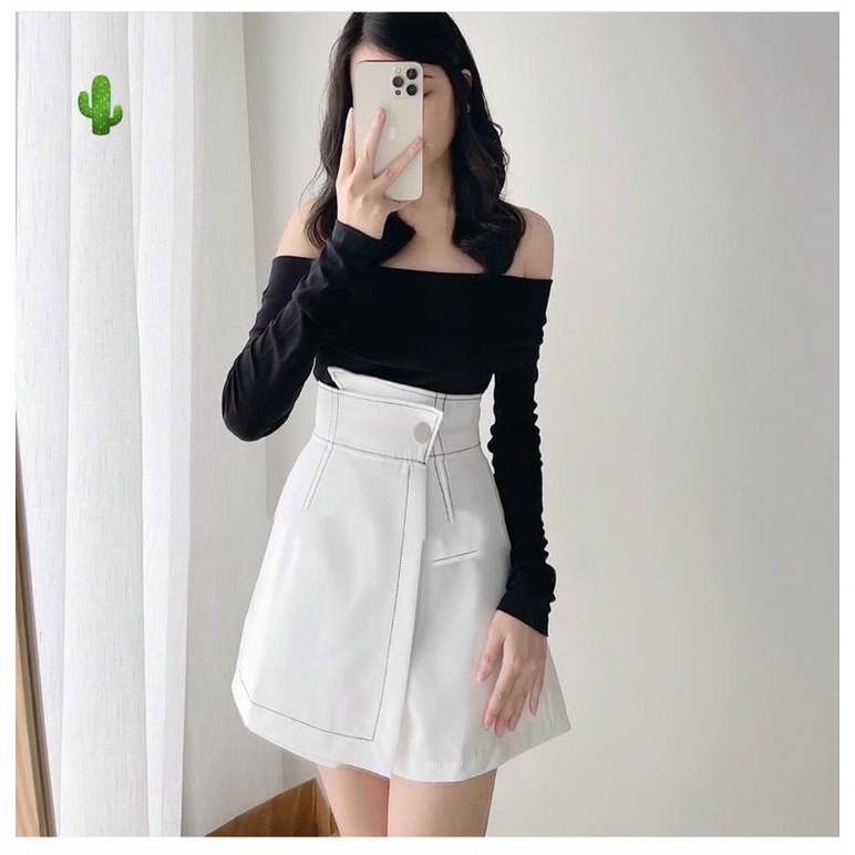 SÉT HAI MÓN CHÂN VÁY CHỈ LƯNG CAO KÈM ÁO BẸT VAI TO TY1