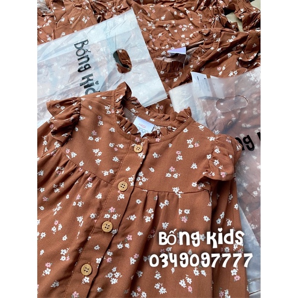 Áo Sơ Mi Bé Gái Cổ Nhún Hoa Nâu Đất MG