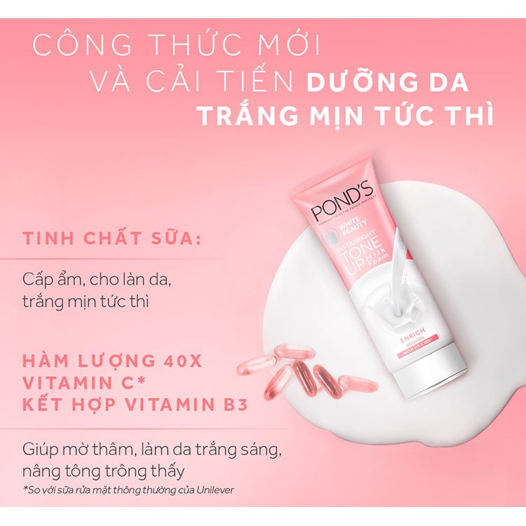 Kem Sữa Rửa Mặt Dưỡng Trắng Nâng Tông Ponds White Beauty Tone Up 100G