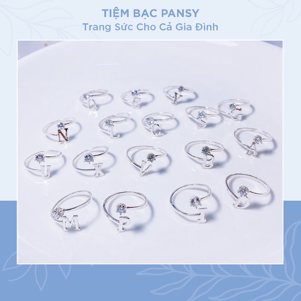 Nhẫn chữ cái bạc trơn basic chuẩn bạc ta, nhẫn nữ bạc thiết kế hở tuỳ chỉnh size