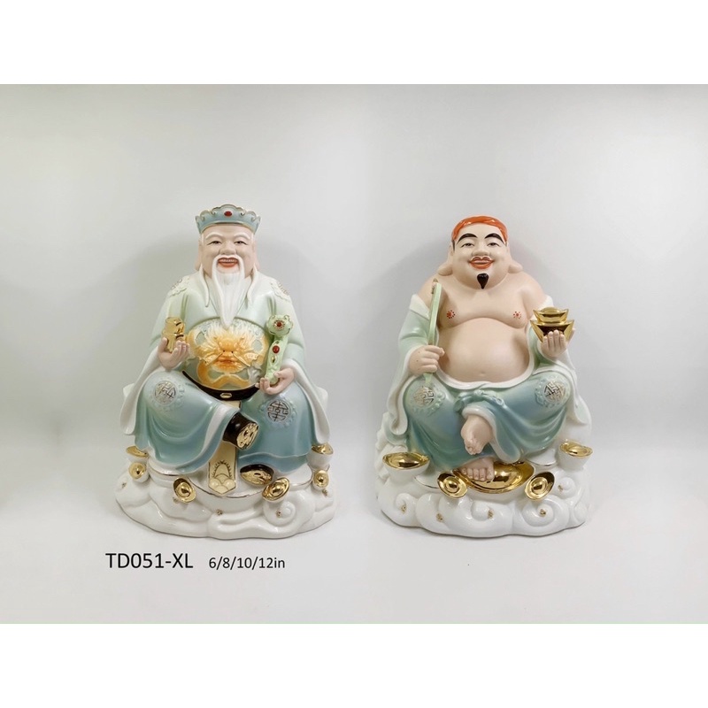 Cặp Tài Địa Sứ Đức Hoá cao 20cm - 8 in - Tượng Thần Tài Thổ Địa Sứ cao cấp