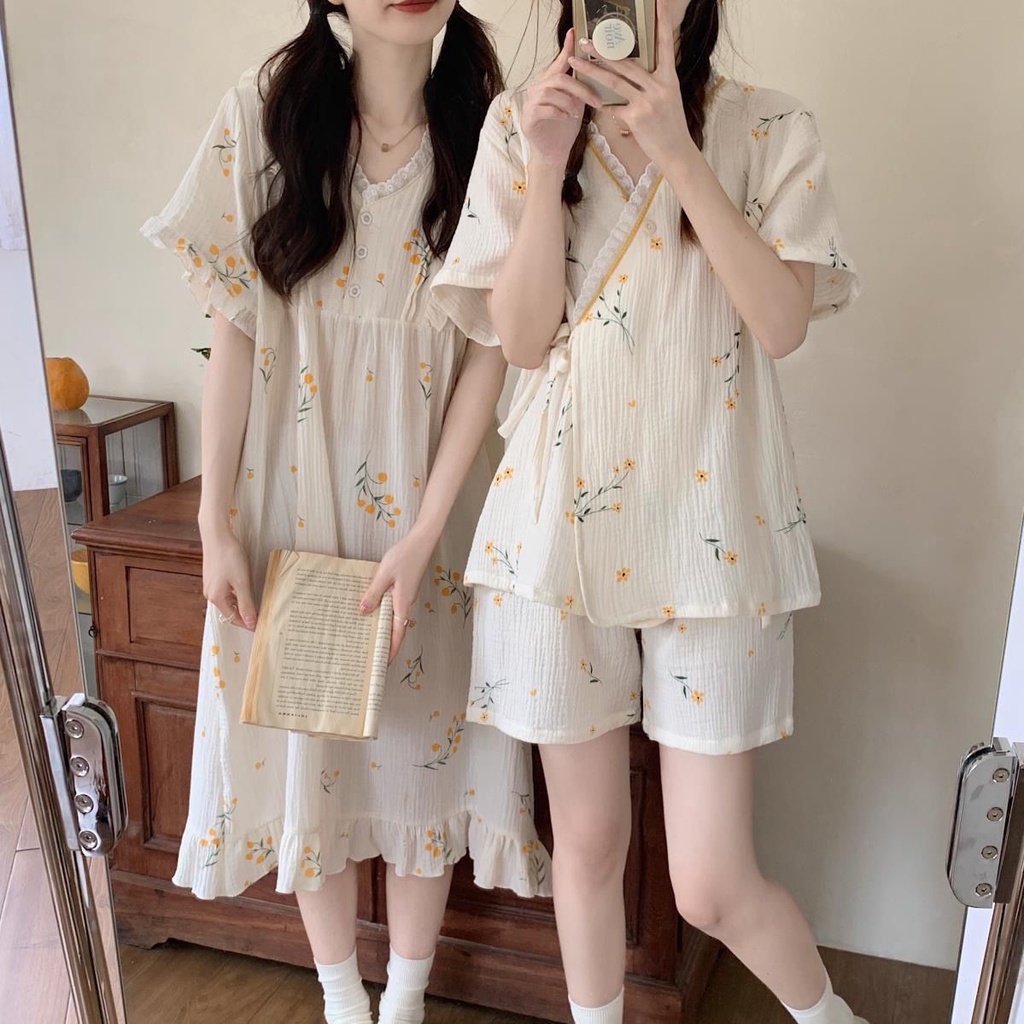Bộ Đồ Ngủ kimono Ngắn Tay plus size In Họa Tiết Thời Trang Mùa Hè Cho Nữ