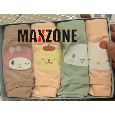 Maxzone Set 4 Quần Lót Cotton Không Để Lại Dấu Vết Kháng Khuẩn In Hình Sanrio Kuromi Melody Cinnamoroll Pompom Purin Cho Nữ