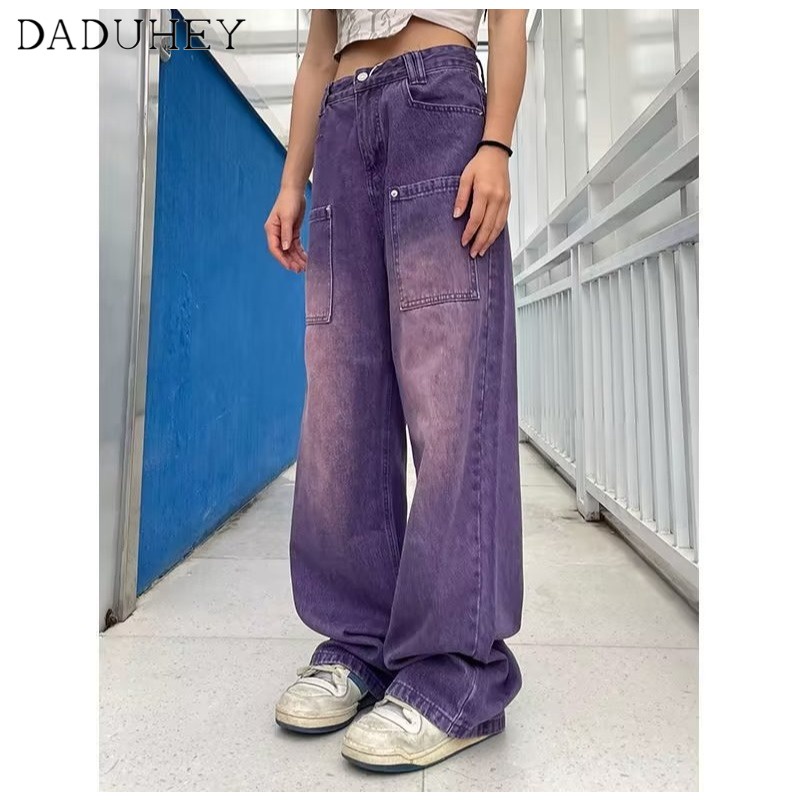 DaDuHey American Retro Washed Purple Jeans Ins Men &amp; Women Trendy Fashion Street Loose Straight Pants