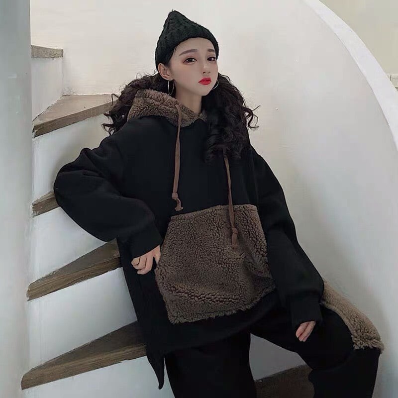 Set quần áo nỉ mix lông cừu có mũ siêu ấm LS76 | BigBuy360 - bigbuy360.vn