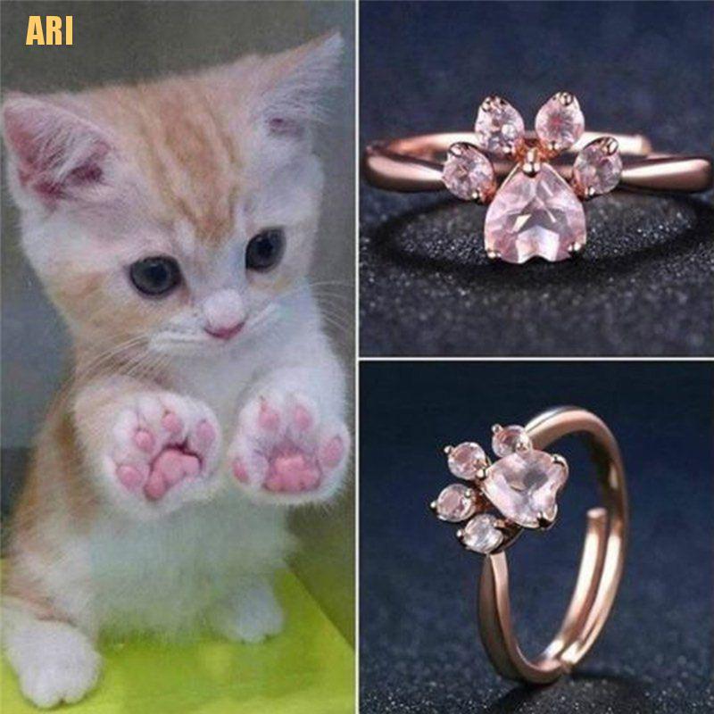 Nhẫn Hở Mạ Vàng Hồng Đính Đá Zircon Hình Chân Mèo Dễ Điều Chỉnh