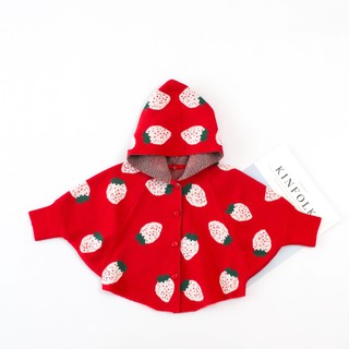 Áo khoác dơi cho bé gái hồng cherry và đỏ trái dâu có mũ chùm đáng yêu ZUN Kids