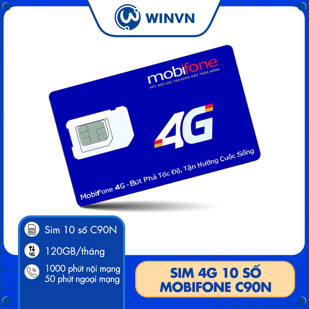 Sim 4G 10 số Mobifone C90N Mỗi tháng Tặng 120GB+Miễn phí gọi nội mạng + 50p gọi ngoại mạng CHỈ 90K/THÁNG.,