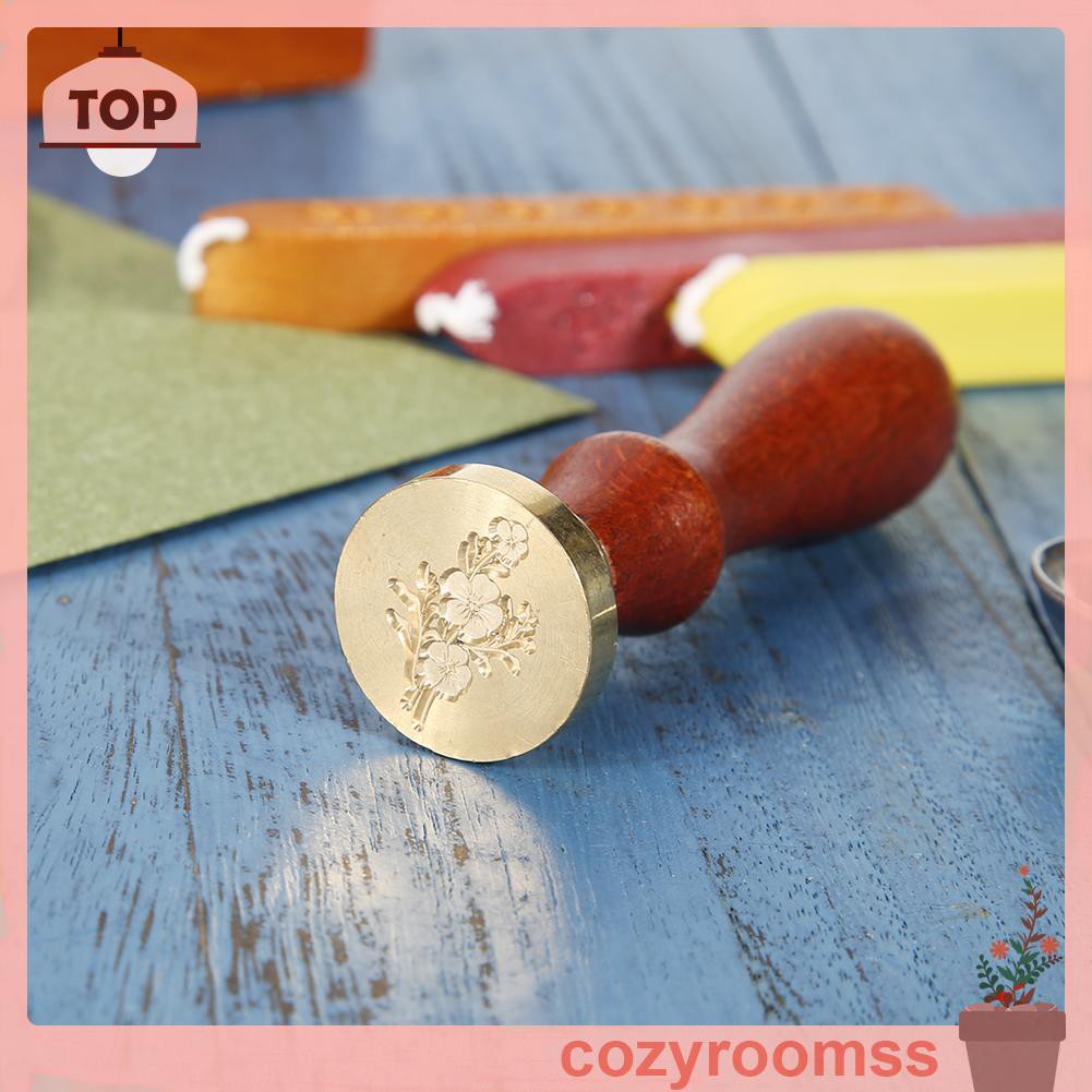 Sáp Retro Plant Pattern Sealing Wax Wooden Handle Wax Seal Stamps for Envelope