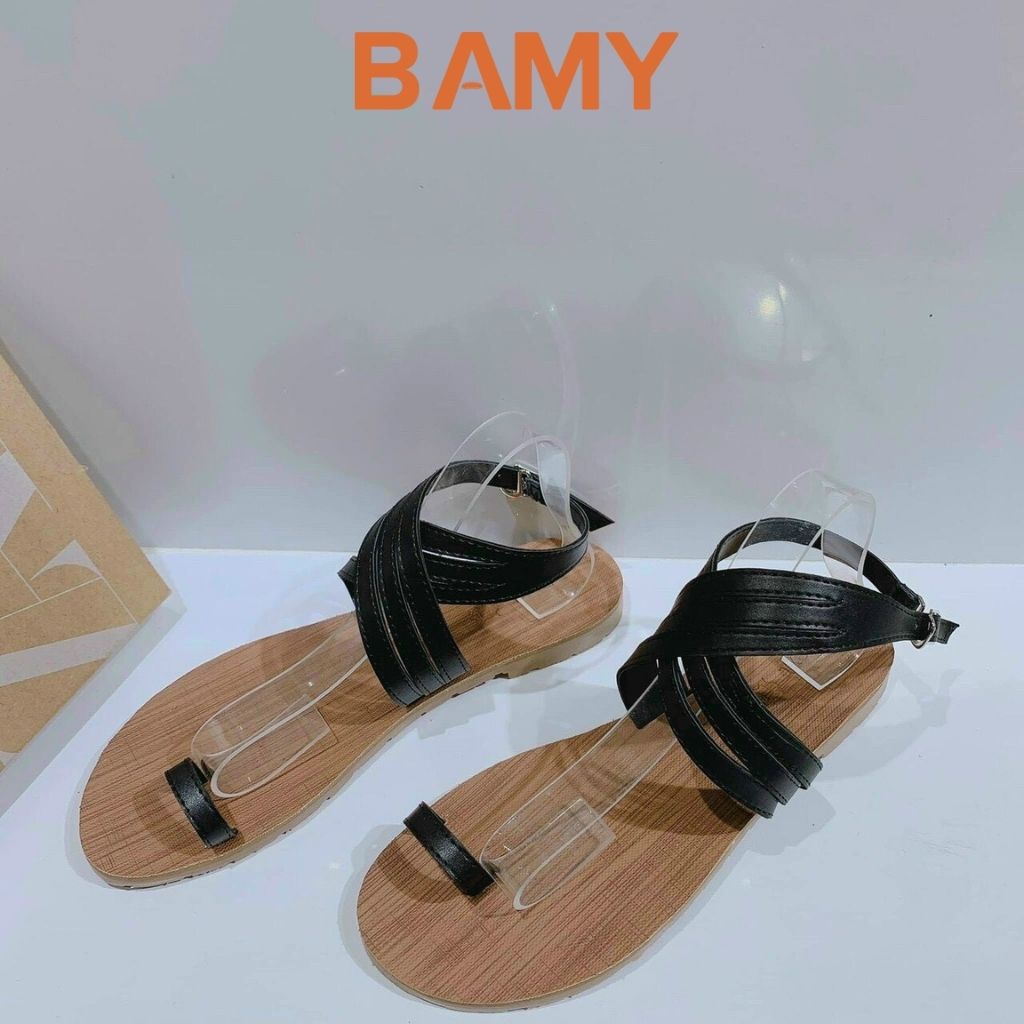 Giày (Dép) Sandal nữ Đế Gỗ bệt  xỏ ngón BAMY quai chéo hot mùa hè 2021 đi biển đi chơi đi học