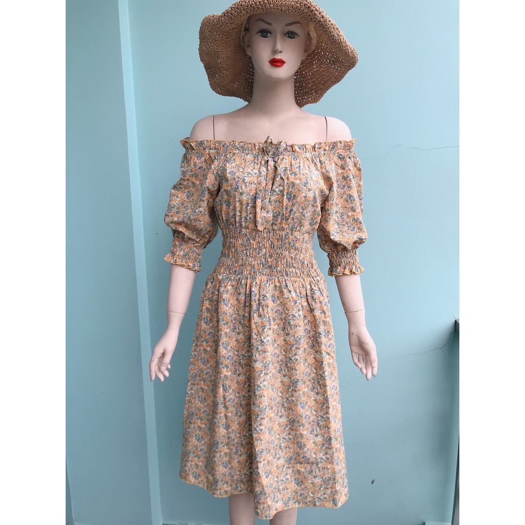 Đầm Hoa Trễ Vai 💝FREESHIP💝 Đầm Nữ Dự Tiệc Thiết Kế Dáng xòe Hoa Nhí Chất Lụa | BigBuy360 - bigbuy360.vn