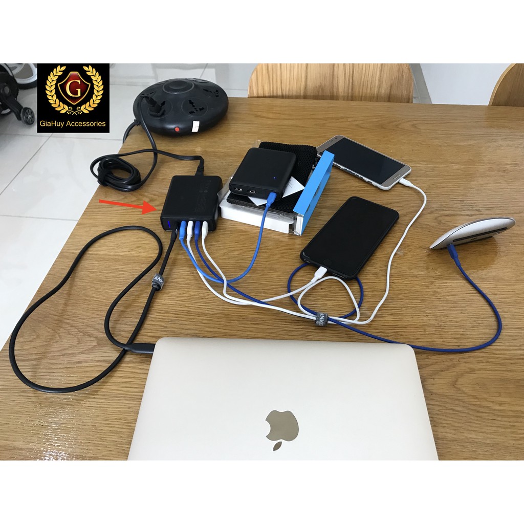 Củ Sạc Macbook Air, iPad Pro ANKER PowerPort 60W, 05 cổng (01 USB-C PD 30W &amp; 04 USB-C PIQ) - A2056