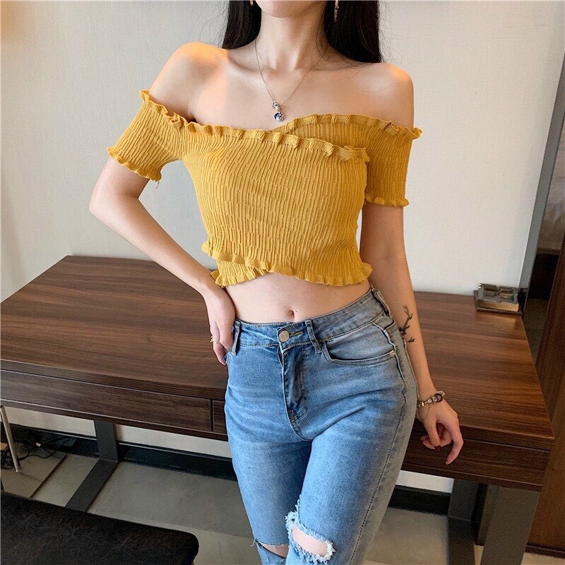 5 Áo voan nhún tay ngắn đắp chéo stype STTSLA0327váy đen áo from rộng