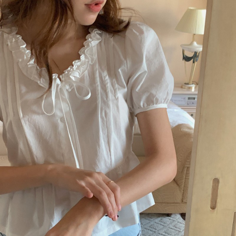 Áo Sơ Mi Trắng Ngắn Tay Thắt Dây Thời Trang 43492