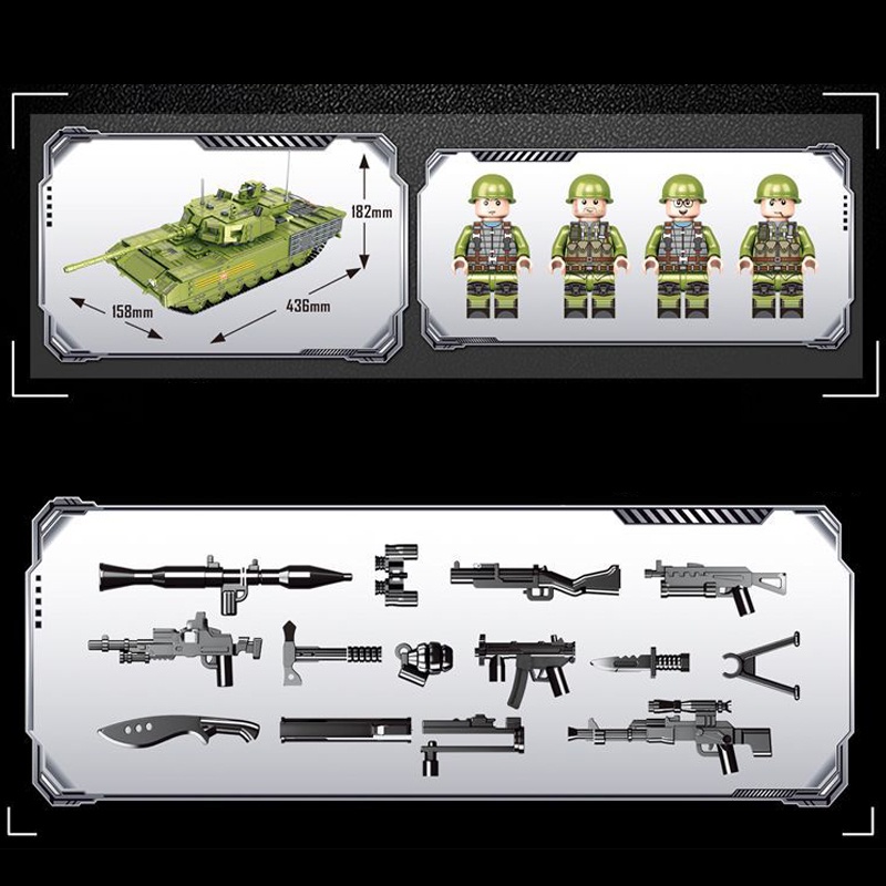 Đồ chơi Lắp ráp Xe Tăng T-14 Amata, Lewan LWCK 90036 Xếp hình thông minh, Mô hình quân sự