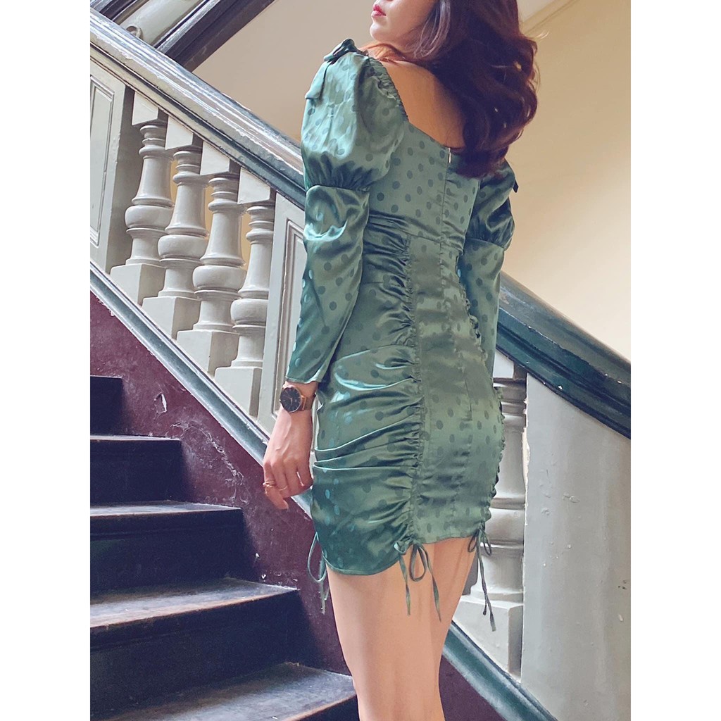 Đầm lụa xanh chấm bi Mabel Dress Gem Clothing SP060394