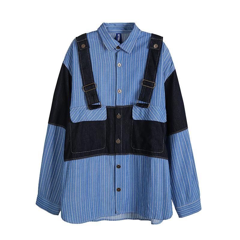 Blue denim shirt men's Korean fashion shirt men's design sense niche shirt