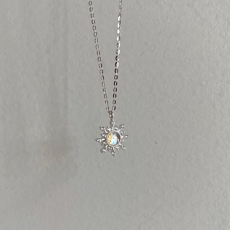 Dây Chuyền Bạc Nữ Hình Hoa Tuyết Đá Moonstone Nhận Tạo 100% Bạc Ý S925 Cao Cấp, Dây Chuyền Đá Xanh Hoa Tuyết