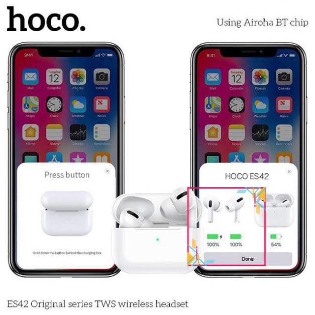 Tai nghe đôi Bluetooth True Wireless Hoco ES42 V5.0 - Hỗ trợ sạc không dây (Trắng)