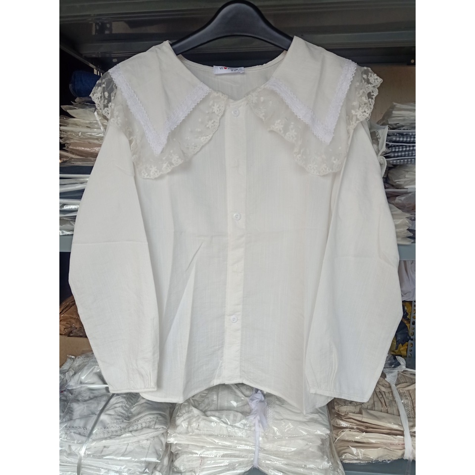 áo babydoll trắng tiểu thư cổ bèo viền ren ullzang hàng QC A288 kaca.design