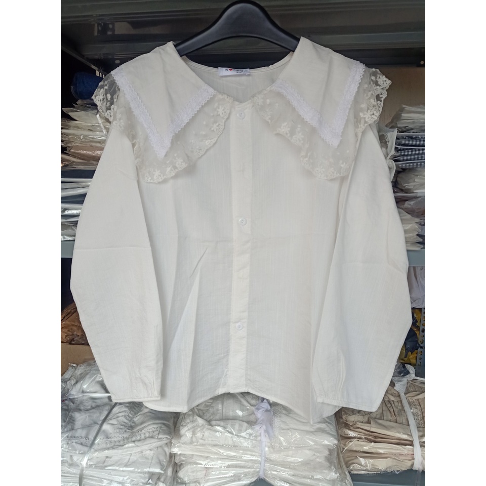 [Mã 44FASHIONSALE63 giảm 10K đơn 50K] [1hittop] áo babydoll tay bèo trắng tiểu thư cổ bèo viền ren ullzang hàng QC A288