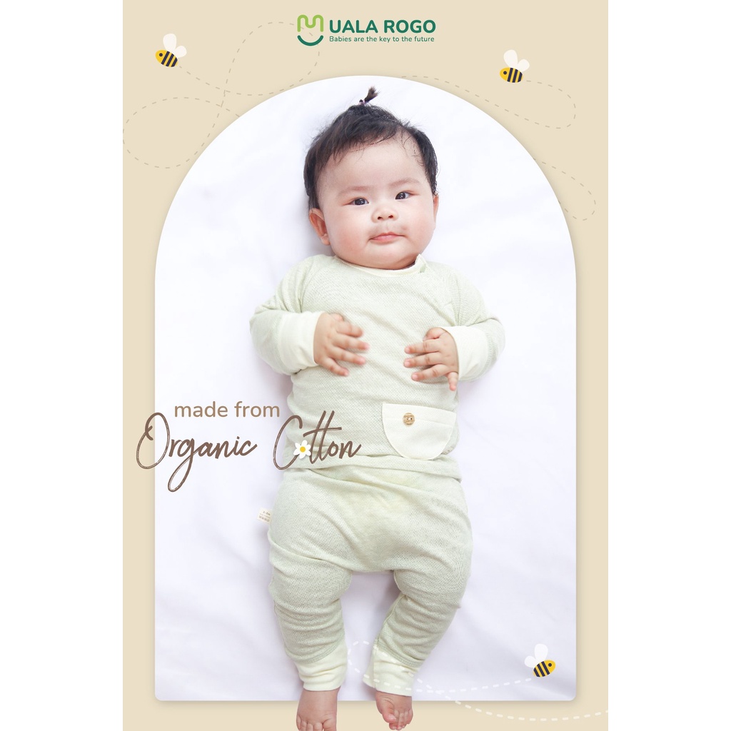 Bộ quần áo dài tay Organic UalaRogo có túi 3 màu mềm mịn cho bé 6 tháng - 24 tháng